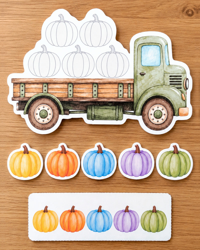 Copy the Pattern – Pattern Matching Game 3-Pack: Tractor, Pumpkin Truck & Construction Truck