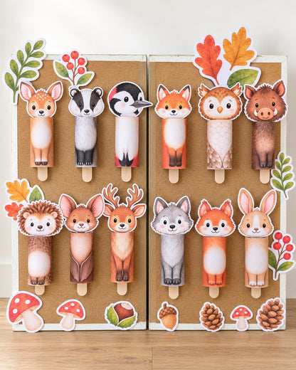 Forest Animals Matching Game: overview of all toilet paper roll animals