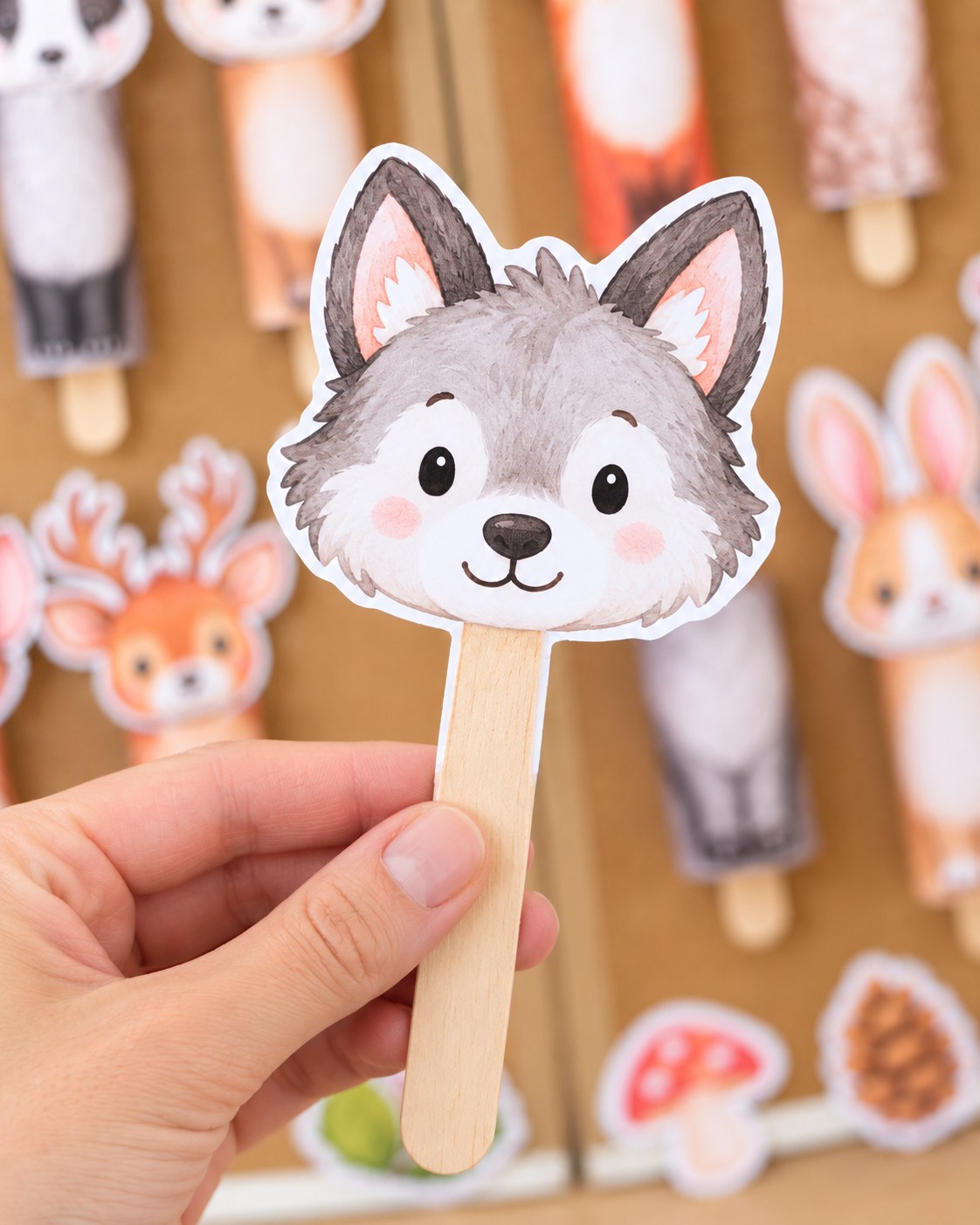 Wolf head on a wooden stick in front of the rolls